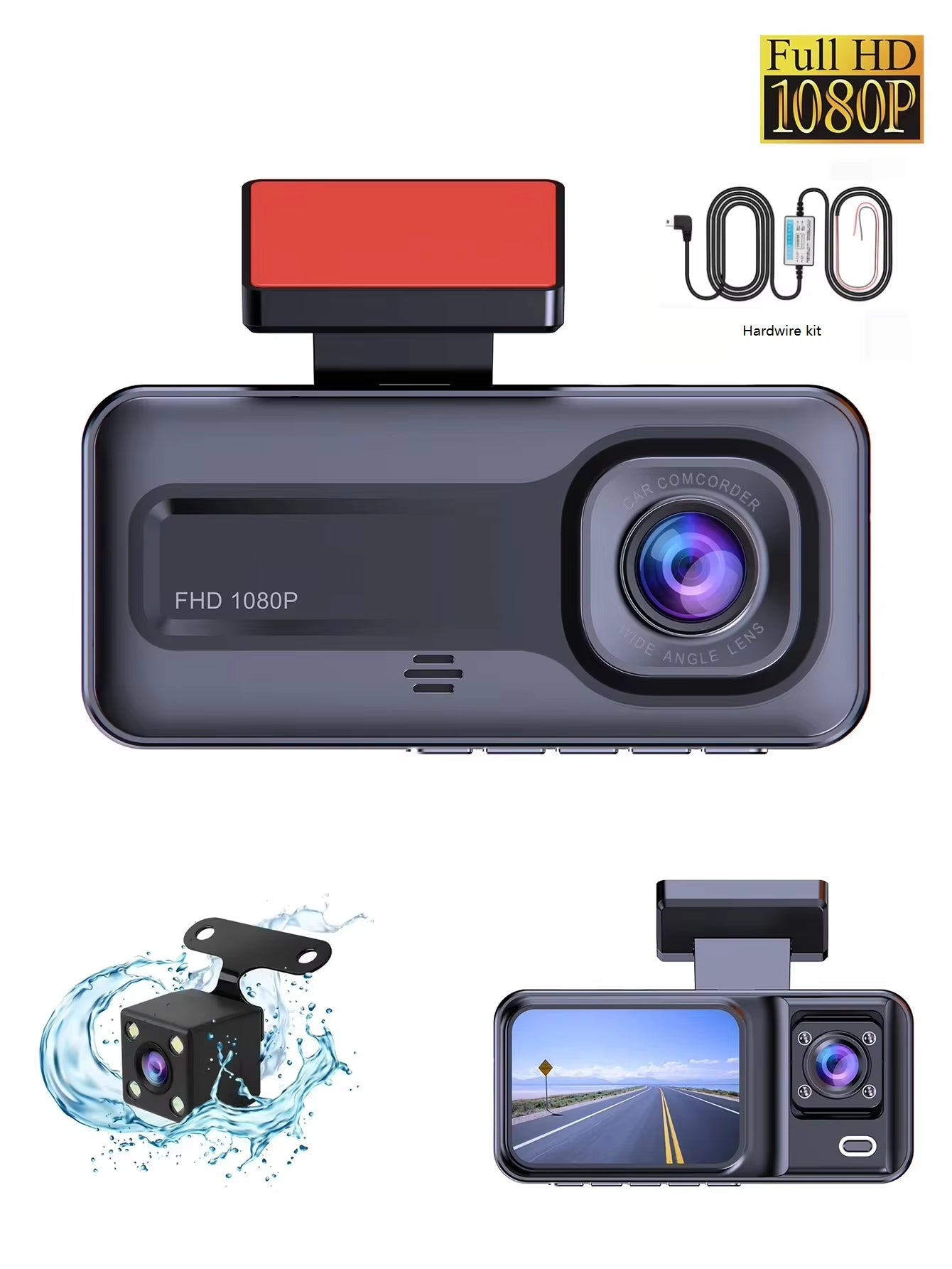 Triple Camera 1080P Full HD Dash Cam - Front, Rear & Interior Video Recorder for Ultimate Safety