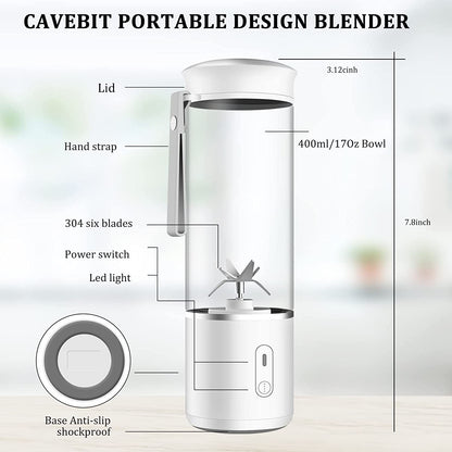 Compact USB Rechargeable Portable Blender - Perfect for Smoothies & Shakes on the Go - 14oz with 6 Powerful 3D Blades
