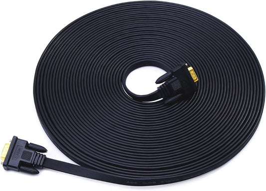 65-Foot VGA to VGA Cable - Premium 15 Pin Male to Male Flat Cord for Full HD Video - Ideal for Computer Monitors (20 Meters, Black)