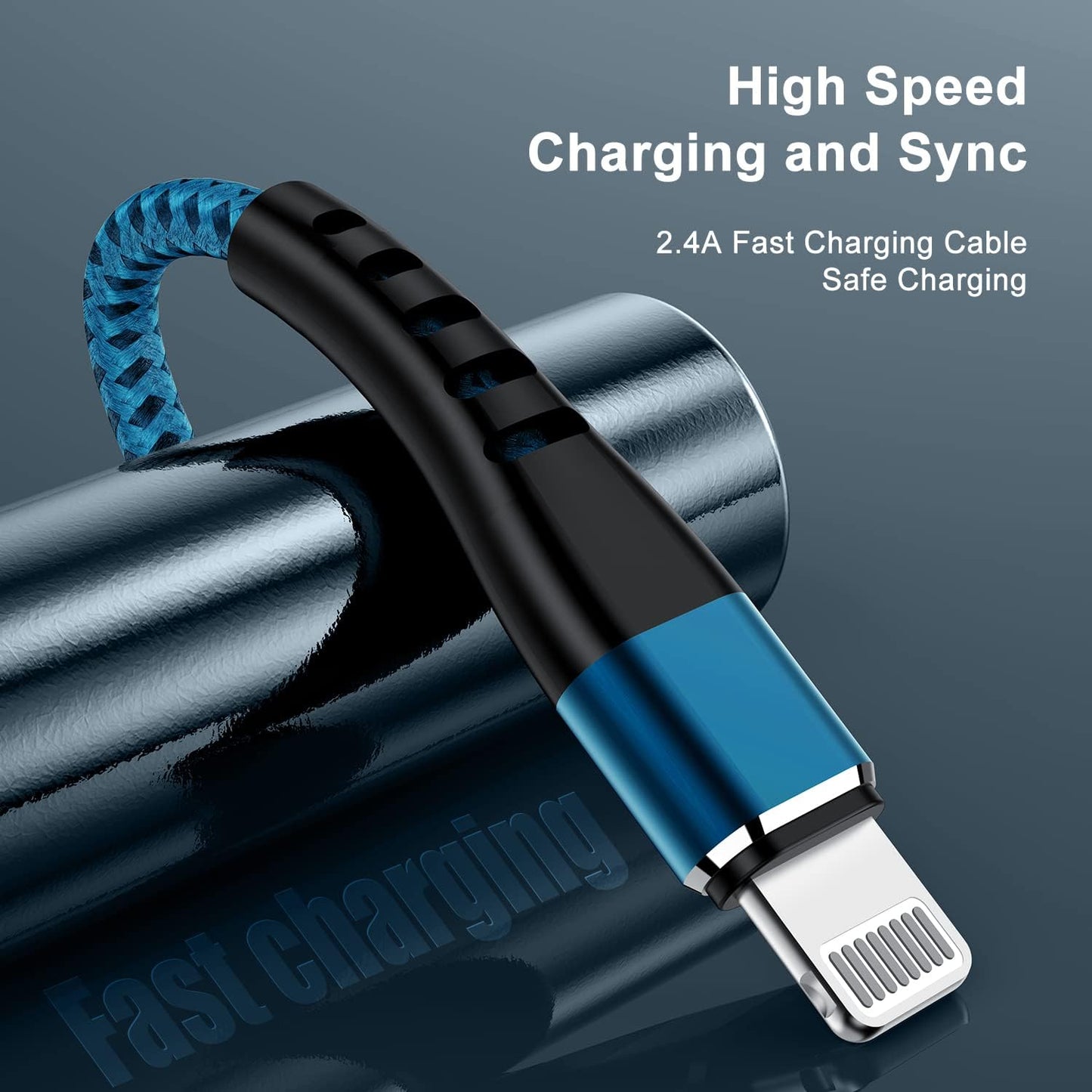 Durable 2-Pack Nylon Braided 3FT iPhone Charger Cords - Stylish Lightning to USB Cables for iPhone 14, 13, 12, 11, X, XS, XR, and iPad - Eye-Catching Blue Design