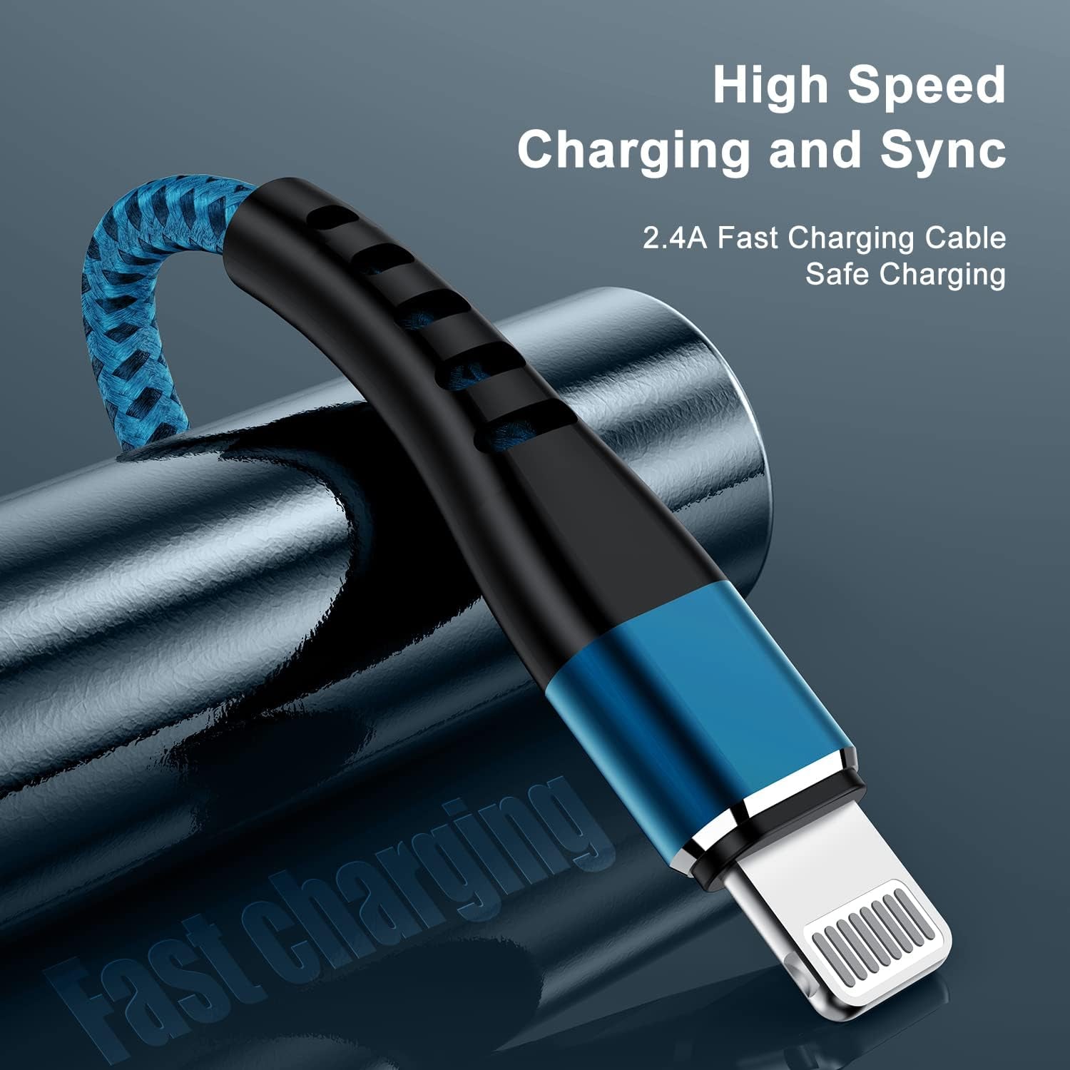 Durable 2-Pack Nylon Braided 3FT iPhone Charger Cords - Stylish Lightning to USB Cables for iPhone 14, 13, 12, 11, X, XS, XR, and iPad - Eye-Catching Blue Design