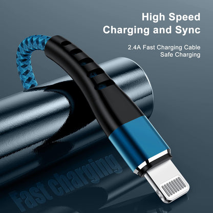 Durable 2-Pack Nylon Braided 3FT iPhone Charger Cords - Stylish Lightning to USB Cables for iPhone 14, 13, 12, 11, X, XS, XR, and iPad - Eye-Catching Blue Design