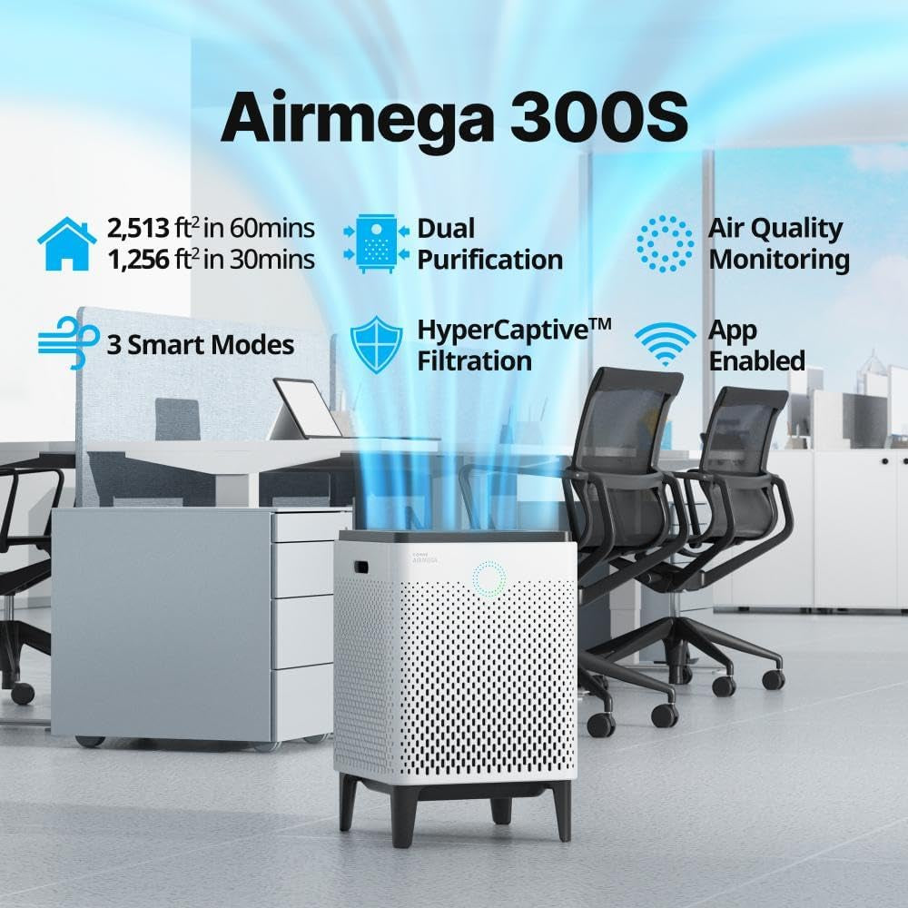 Airmega 300S Smart Air Purifier - App-Controlled, HEPA Filter, Alexa Compatible, Covers 1,256 Sq. Ft.