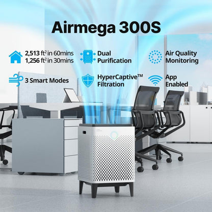 Airmega 300S Smart Air Purifier - App-Controlled, HEPA Filter, Alexa Compatible, Covers 1,256 Sq. Ft.