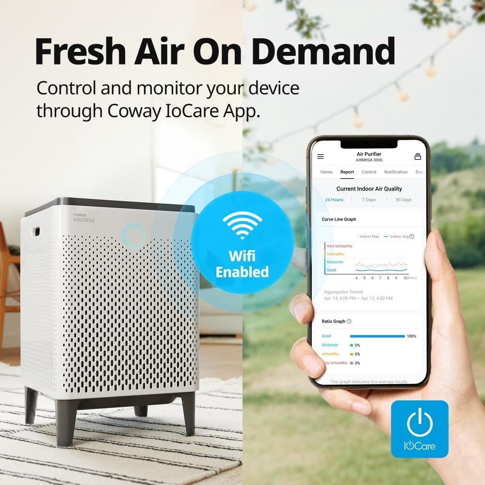 Airmega 300S Smart Air Purifier - App-Controlled, HEPA Filter, Alexa Compatible, Covers 1,256 Sq. Ft.