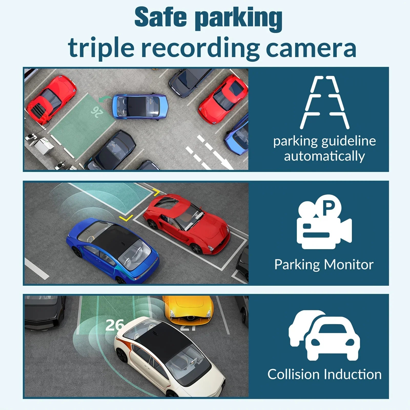 Triple Camera 1080P Full HD Dash Cam - Front, Rear & Interior Video Recorder for Ultimate Safety