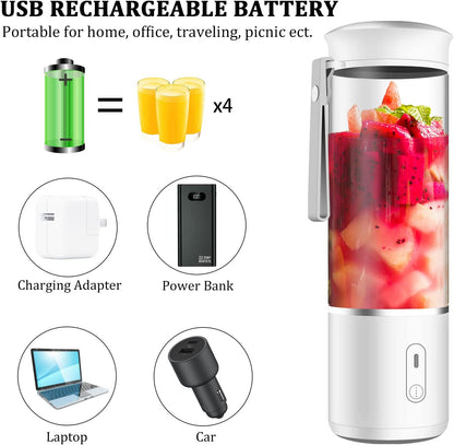 Compact USB Rechargeable Portable Blender - Perfect for Smoothies & Shakes on the Go - 14oz with 6 Powerful 3D Blades