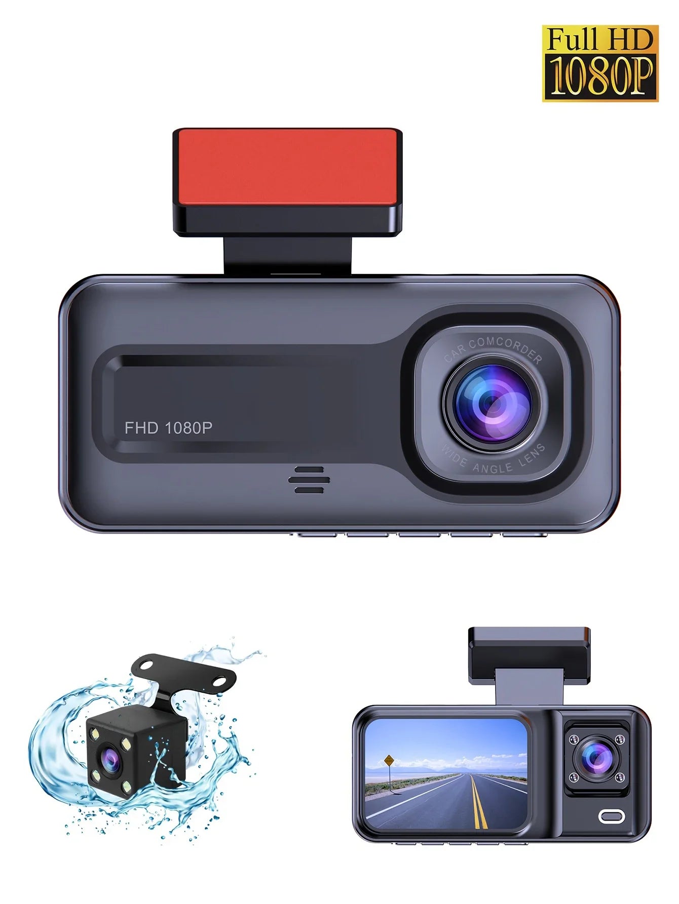Triple Camera 1080P Full HD Dash Cam - Front, Rear & Interior Video Recorder for Ultimate Safety