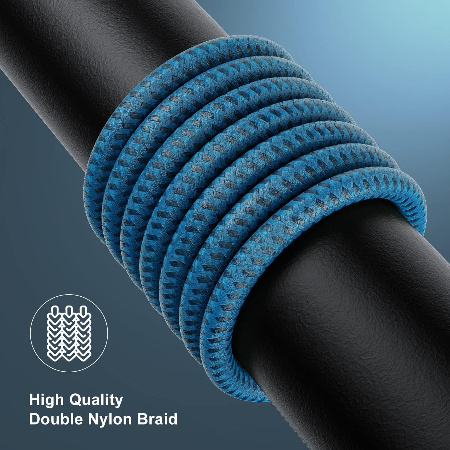 Durable 2-Pack Nylon Braided 3FT iPhone Charger Cords - Stylish Lightning to USB Cables for iPhone 14, 13, 12, 11, X, XS, XR, and iPad - Eye-Catching Blue Design