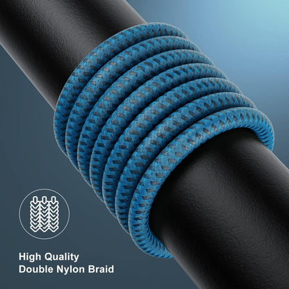 Durable 2-Pack Nylon Braided 3FT iPhone Charger Cords - Stylish Lightning to USB Cables for iPhone 14, 13, 12, 11, X, XS, XR, and iPad - Eye-Catching Blue Design