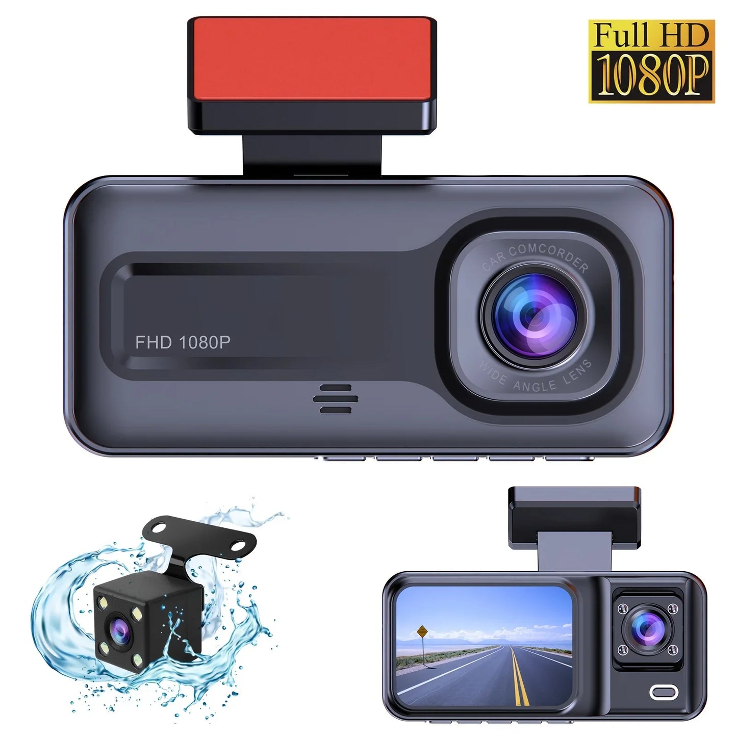Triple Camera 1080P Full HD Dash Cam - Front, Rear & Interior Video Recorder for Ultimate Safety