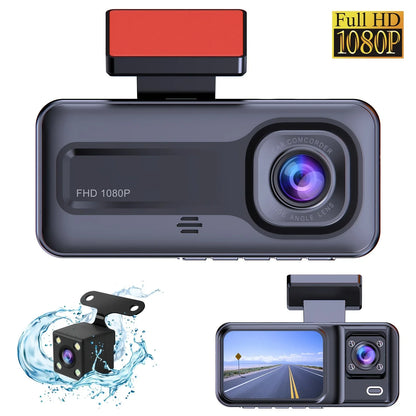 Triple Camera 1080P Full HD Dash Cam - Front, Rear & Interior Video Recorder for Ultimate Safety