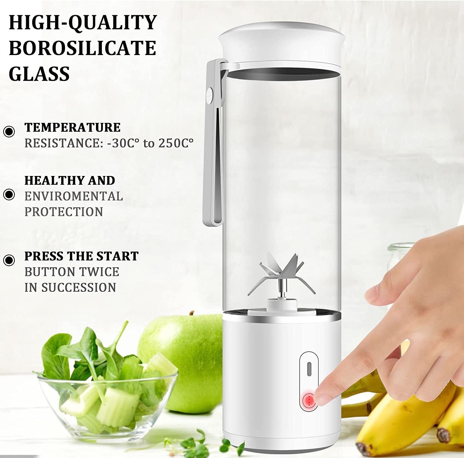 Compact USB Rechargeable Portable Blender - Perfect for Smoothies & Shakes on the Go - 14oz with 6 Powerful 3D Blades
