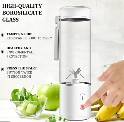 Compact USB Rechargeable Portable Blender - Perfect for Smoothies & Shakes on the Go - 14oz with 6 Powerful 3D Blades