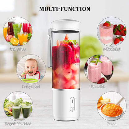 Compact USB Rechargeable Portable Blender - Perfect for Smoothies & Shakes on the Go - 14oz with 6 Powerful 3D Blades